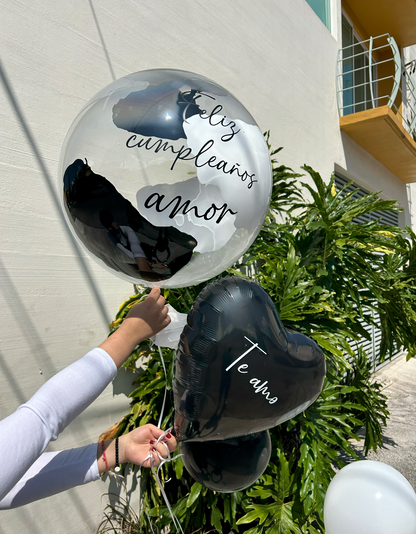 Bouquet Burbuja Manchas + Corazón + 3 látex